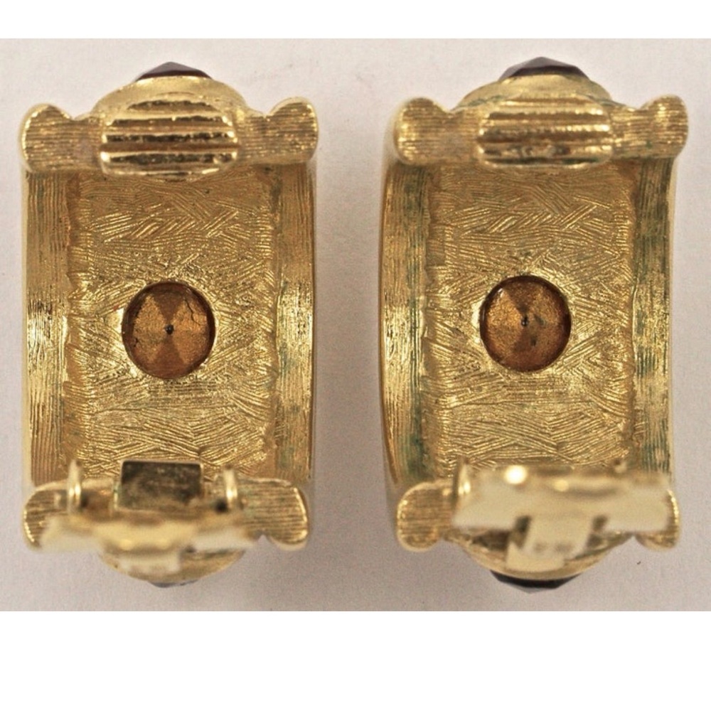 Givenchy Gold Plated Blue Purple Red Rhinestone Half Hoop Clip On Earrings - Picture 7 of 11